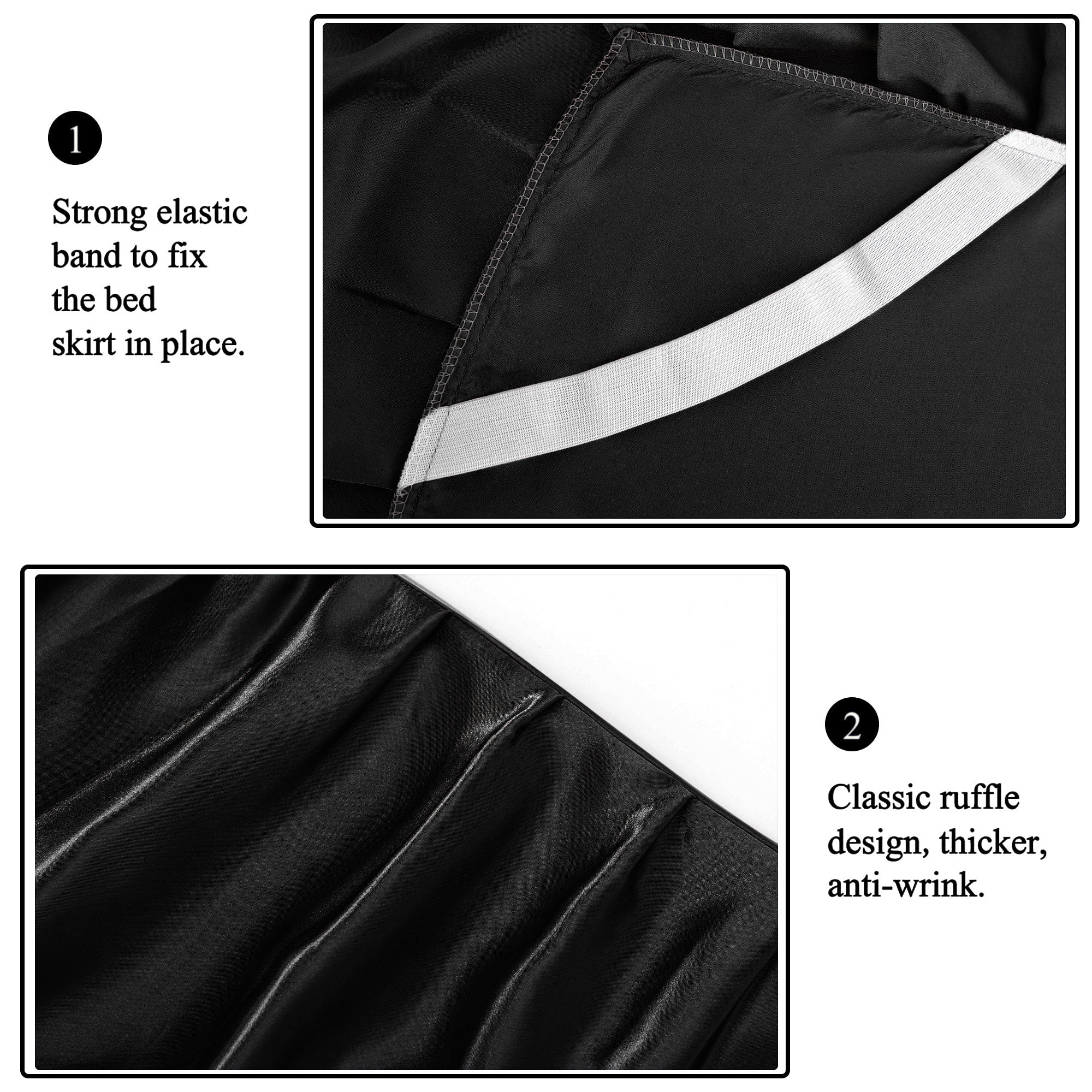 PiccoCasa Satin Silk Wrap Around Bed Skirt Dust Ruffle 18" Drop, Twin Black