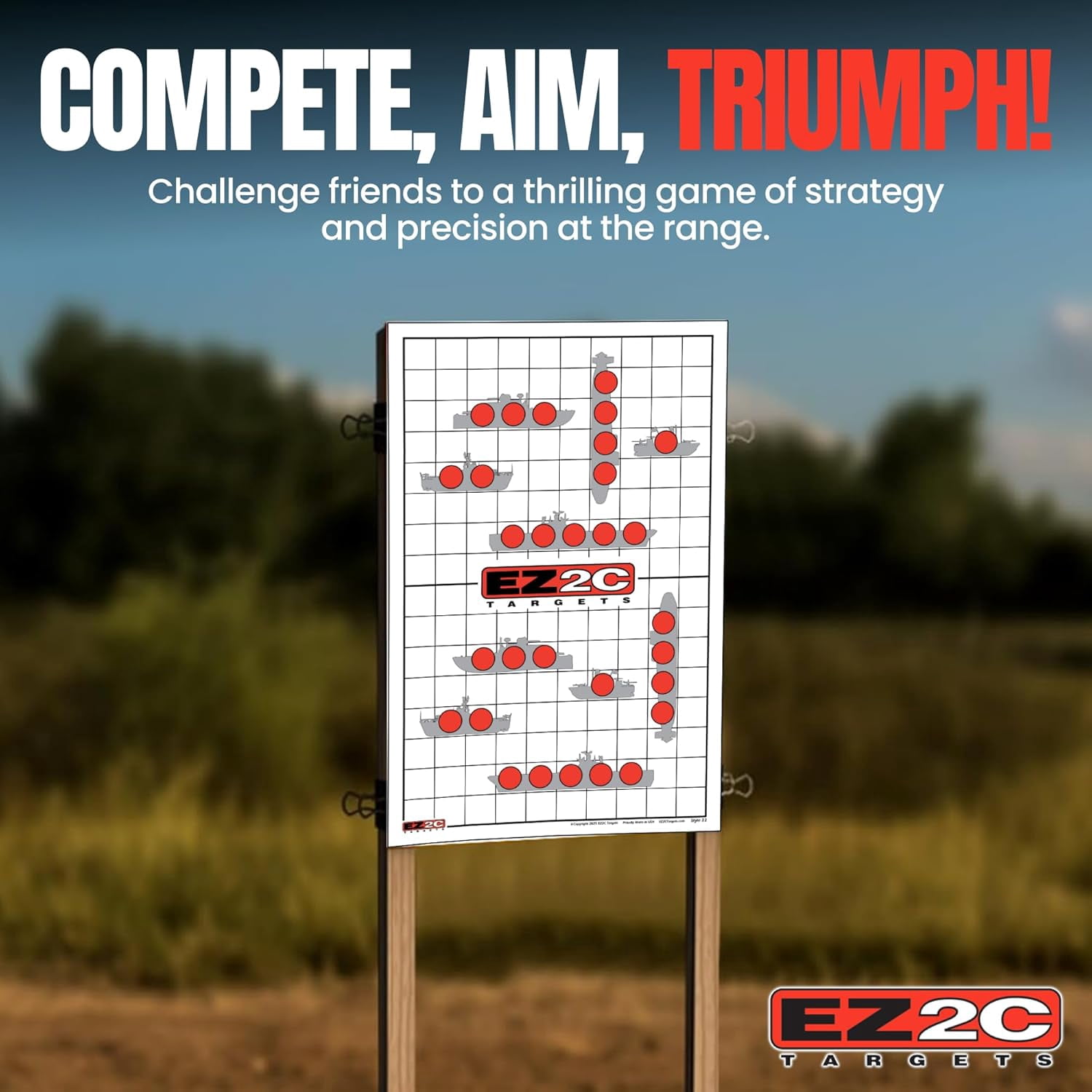 EZ2C Targets Style 22: Sink The Boats. Fun Game. Paper Targets for Range Made in USA 11"x17" (Tear-Off Pad of 50)