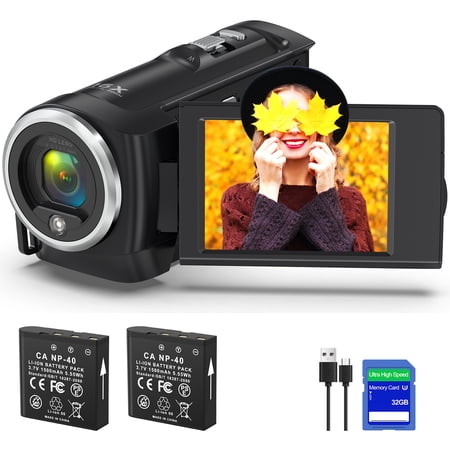 SEREE Video Camera for Youtube Camcorder QHD 2.7K 50MP Vlogging Digital Camera with 32GB Card and 2 Batteries