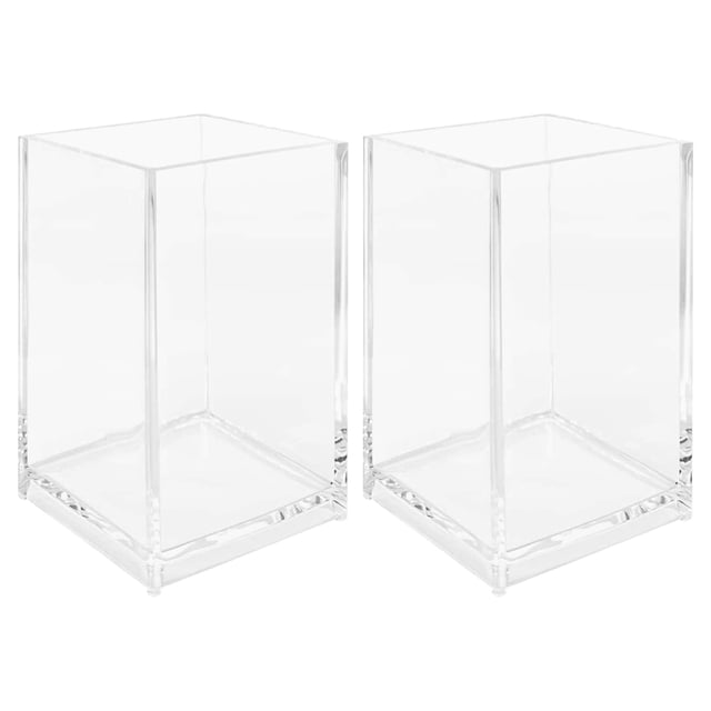 2 portalápices de acrílico transparente, soportes para brochas de maquillaje, soportes para lápices y artículos de papelería.