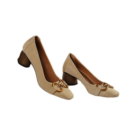 

Zodanni Women Anti-Slip Dress Shoe Work Comfort Heeled Office Shoes Fashion Lightweight Chunky Block Heel Pumps Khaki 5.5