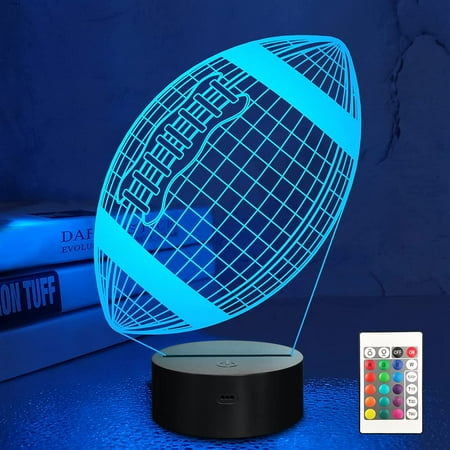 YSITIANNA Football Gifts Night Light Kids 3D American Football Night Light Optical Illusion Rugby Lamp with 16 Colors Changing Remote Birthday Xmas Valentine s Day Gift Idea for Sport STNL#2404