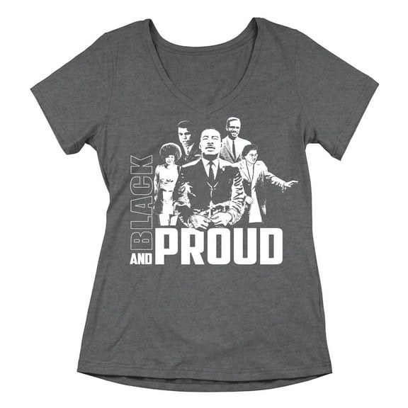 Black and Proud Black History Month Women's V-neck, L, Heather Charcoal