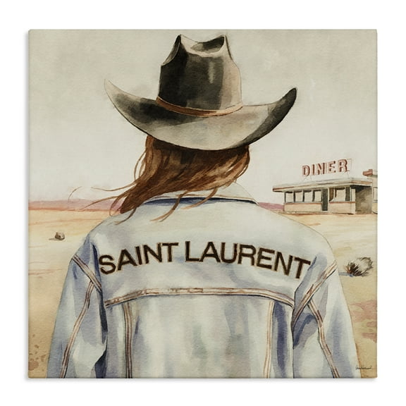 Stupell Industries Glam Brunette Cowgirl People Painting Wrapped Canvas Art Print Wall Art, 17 x 17