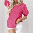 thumbnail image 5 of Inleife Womens T-Shirts Women's Fashionable Casual Solid Color Pleated Neck Short Sleeved Top Shirt Sizes Hot Pink XXL, 5 of 6