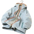 thumbnail image 2 of BLTIBY Girls Boys Rain Jacket Hood Color Block Waterproof Windbreaker Lightweight Raincoats for Kids with Zip Pockets Light Blue 5-6Years, 2 of 9