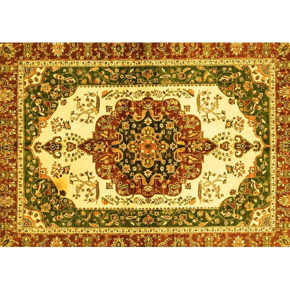 Ahgly Company Machine Washable Indoor Rectangle Persian Yellow Traditional Area Rugs, 3' x 5'