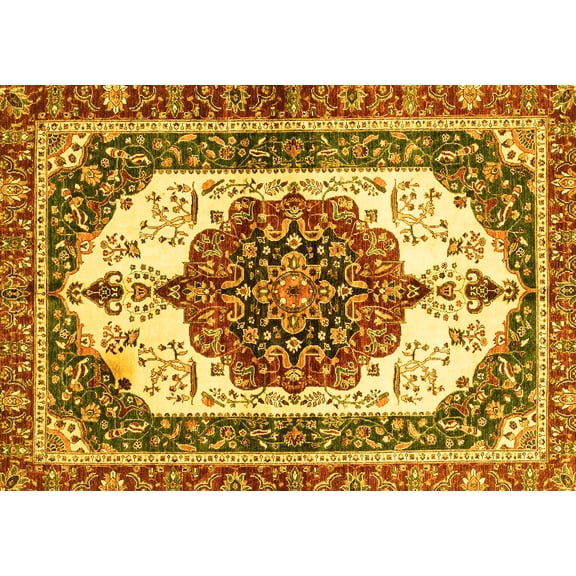 Ahgly Company Machine Washable Indoor Rectangle Persian Yellow Traditional Area Rugs, 5' x 7'