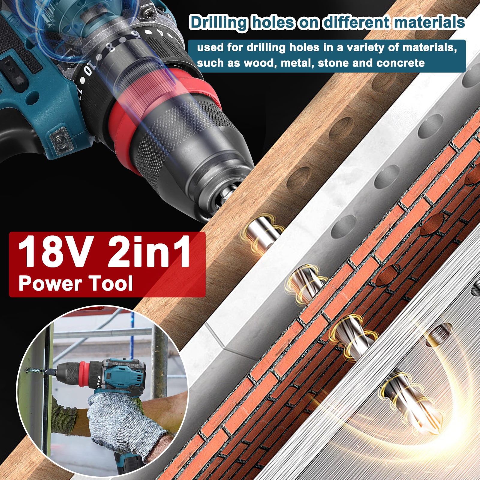 Screwdriver 18V 2in1 Lithium Drill Electric Screwdriver Multi-function Power Tool 45Nm Torque Brushless Motor Practical Screw Driver For Home Appliances Furniture Installation