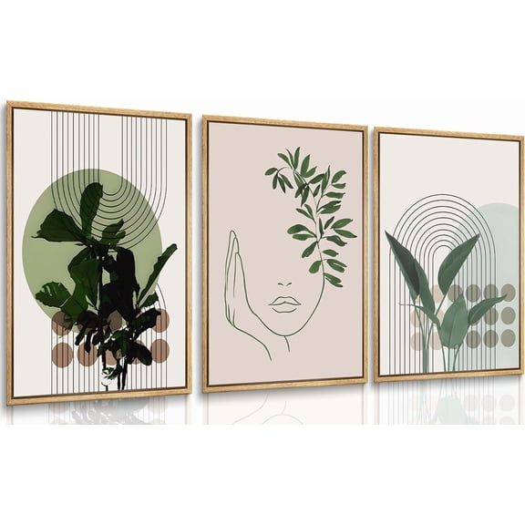 3pcs modern Abstract Pictures Wall Art Modern Green & Pink with Gold Accents Canvas Prints Posters Neutral Minimalist Art paintings Wall Decor for Living Room Bedroom Office Home Unframed