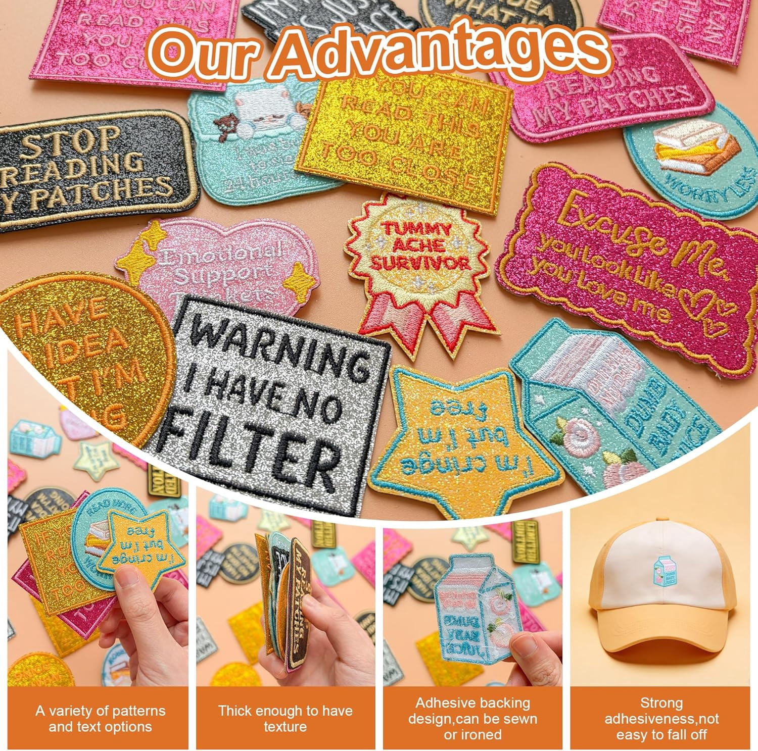 15PCS Glitter Phrase Iron on Patches, Funny Slogan Embroidered Colorful Shiny Heart Star Sew on Patch for Jackets Backpacks Clothing DIY Accessories