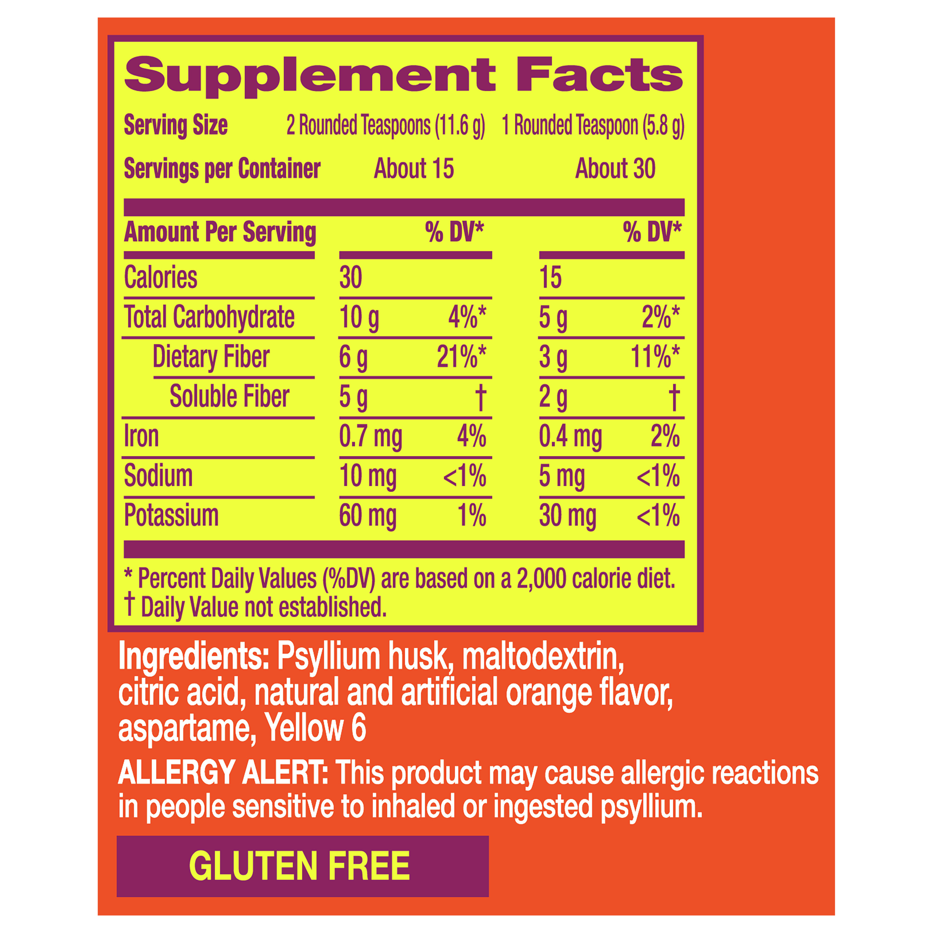 Metamucil Psyllium Fiber Powder, Sugar-Free, Orange, GLP-1 Friendly Fiber>, 30 tsp