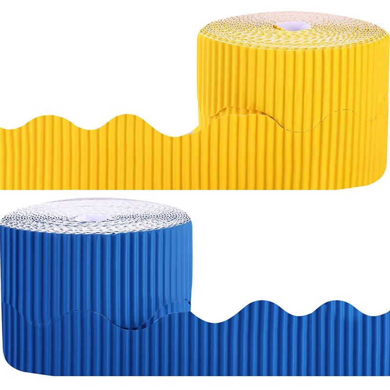 2 Bulletin Board Borders Scalloped Border Decoration Background Paper for  Decorative Borders (Yellow and Blue) 