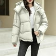 thumbnail image 3 of TKLPEHG Women's Winter Hooded Short Parkas Long Sleeve Thick Down Cotton Padded Coat Plus Size Casual Puffer Jackets (White,M), 3 of 9