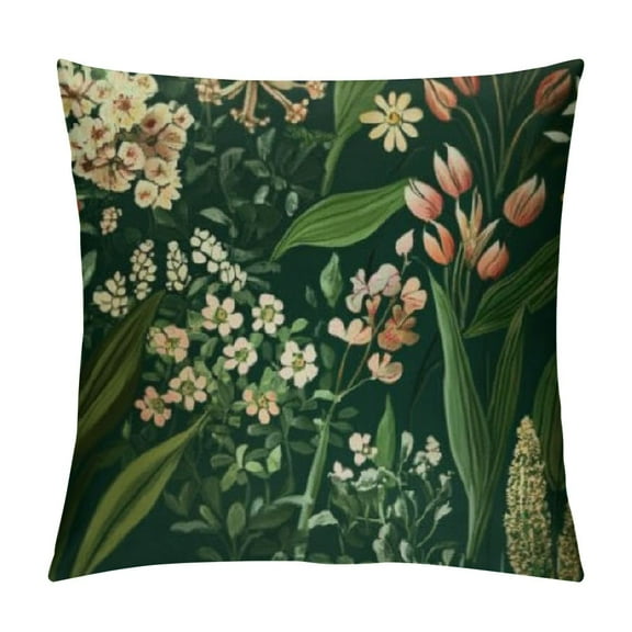 Patifu Floral Pillow Covers Green Floral Pillows Covers,Olive Emerald Green Throw Pillow Covers   Dark Green Floral Pillowcases Vintage Green Decorative Pillow Covers for Bedroom Couch Sofa 12x12in