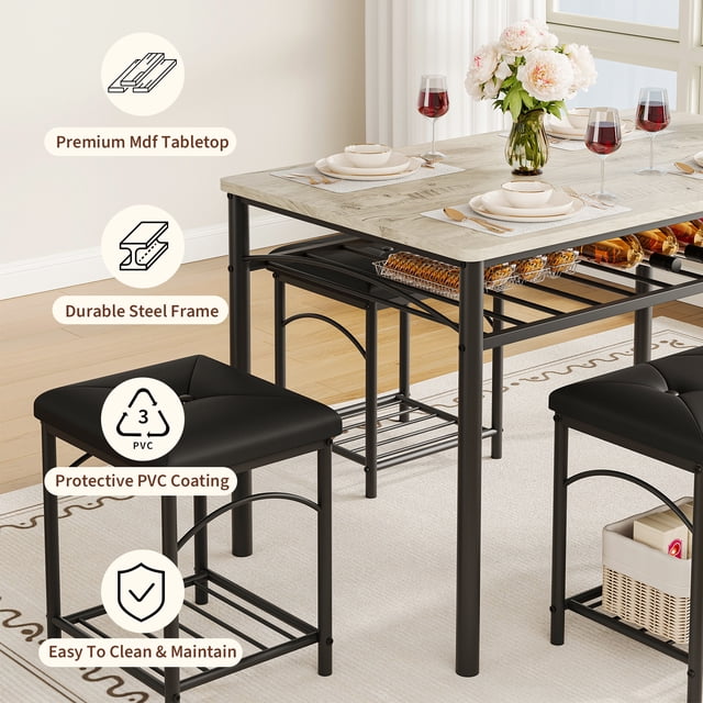Dining Mesa Set 4 Person Moderno Dining Mesa Set Espacio Ahorra Cocina Mesa Con Benches Upholstered Dining Bench Set Dining Mesa Wood Y Metal Dining Set Para Apartments Studios Breakfast Nooks