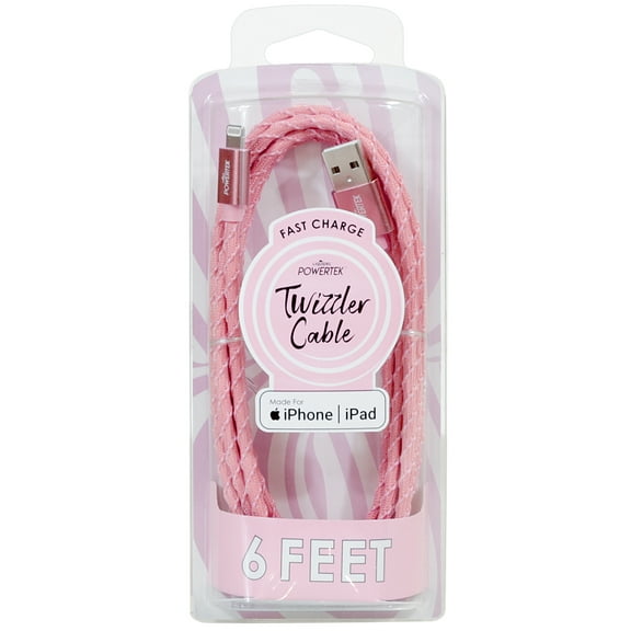 Liquipel Powertek iPad & iPhone Charger Cable, Fast Charging 6ft MFI Certified Lightning to USB Cord, Twizzler Pink