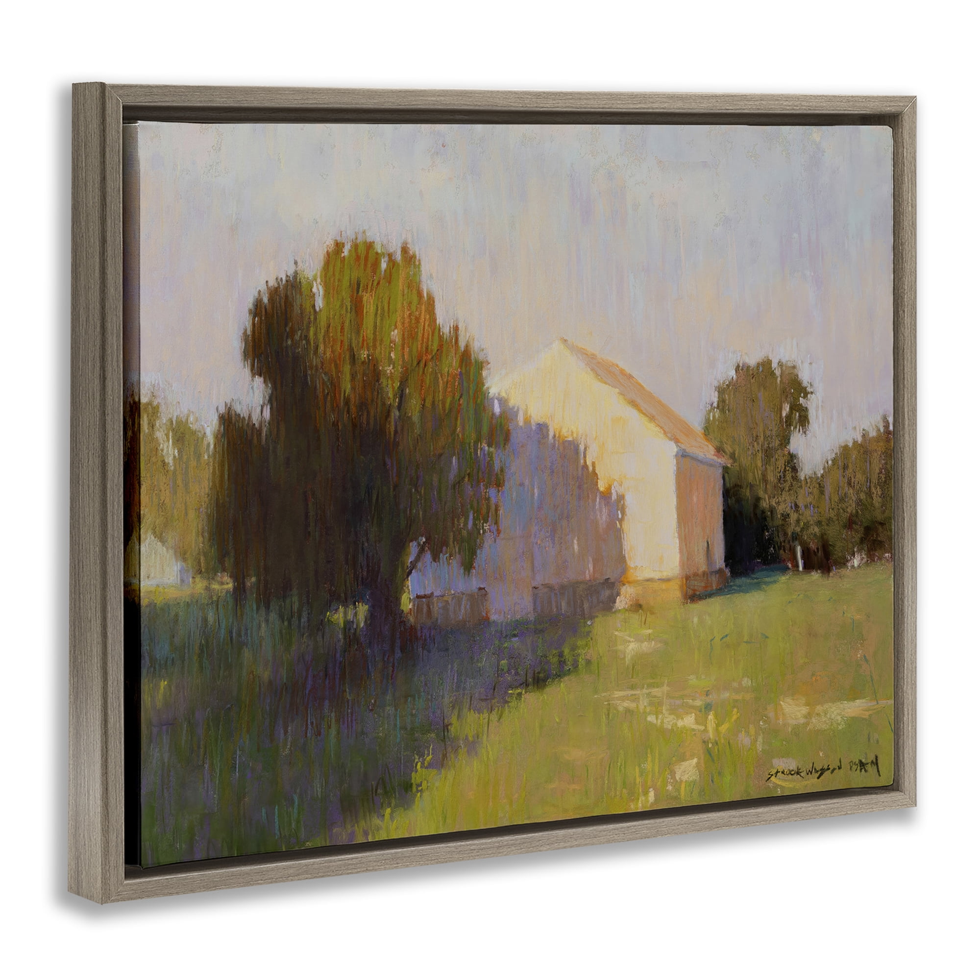 Stupell Industries Summer Farm View Landscape Painting Brown Floater Framed Art Print Wall Art, 21 x 17