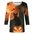 thumbnail image 4 of Uootdi Shirts for Women Round Neck Black Cat Pumpkin Moon Print Halloween Costumes for Women Loose Fit Spooky Holiday Womens Tops, 4 of 5