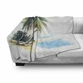 thumbnail image 3 of Island Soft Flannel Fleece Throw Blanket, Ocean Shore Drawing with Palm Trees Coastal Charm Sandy Picture, Cozy Plush for Indoor and Outdoor Use, 50" x 60", Fern Green Sky Blue, by Ambesonne, 3 of 6