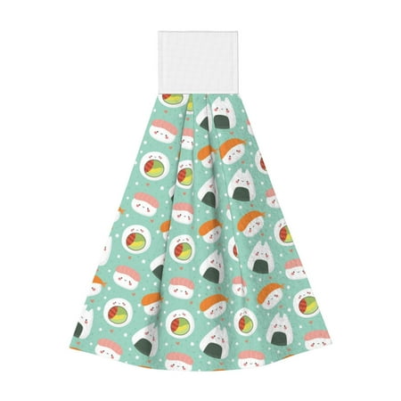 

Horeoi Kawaii Sushi Print Coral Fleece Microfiber Hanging Hand Towel Absorbent Hand Towel Quick Dry Thicken Cleaning Cloths Wipes Rags for Kitchen & Bathroom