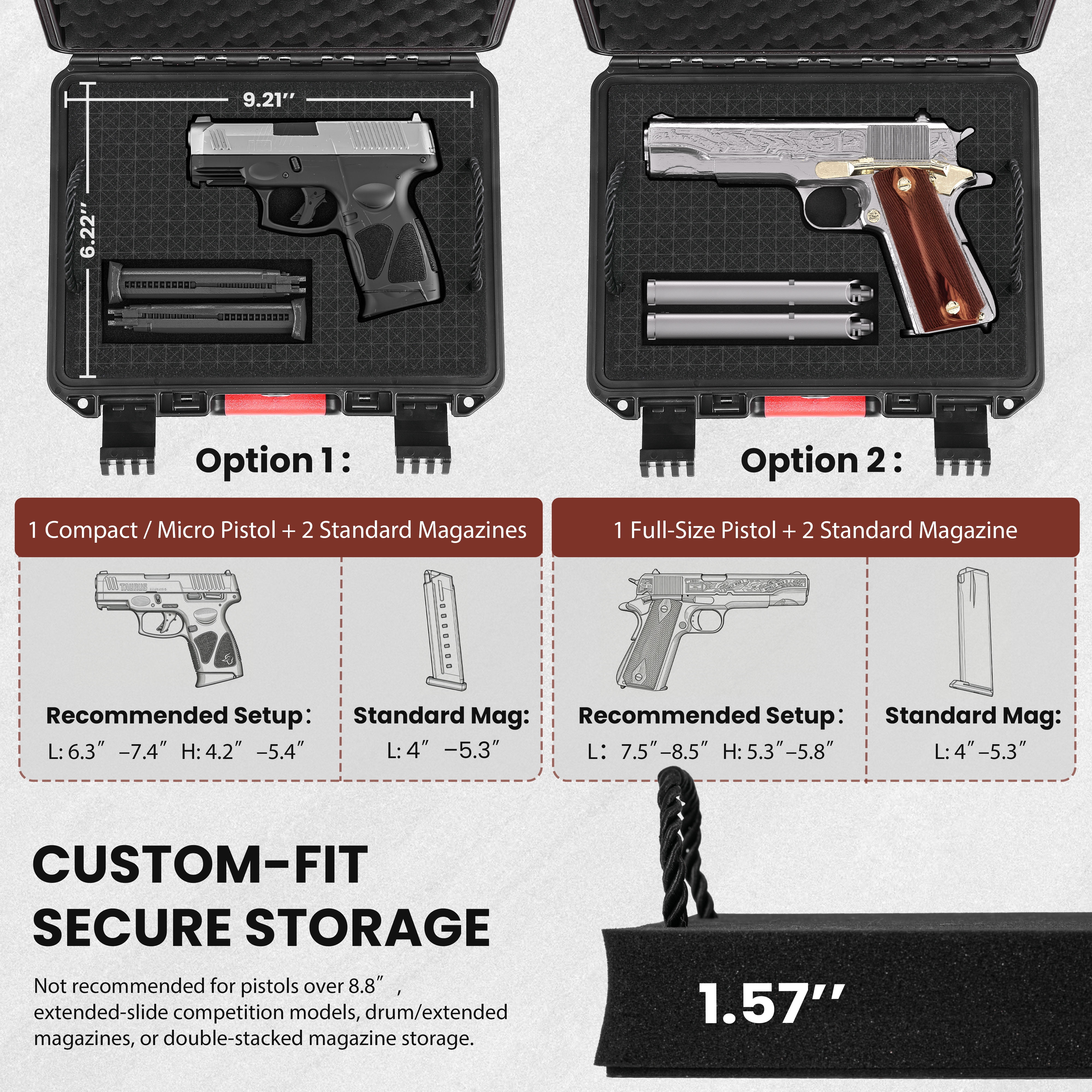 Kinghardcase All-in-One Hard Pistol Case with Cleaning Kit – Waterproof Gun Case for Handguns, Impact-Resistant Handgun Storage Case for the Range and Travel, Fits Most Pistols