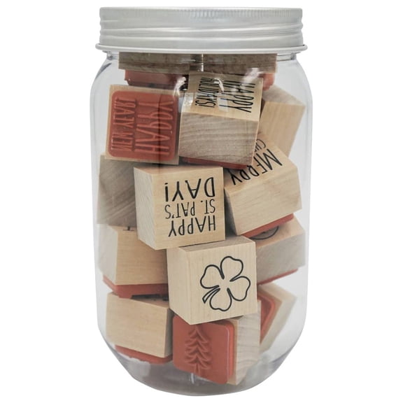 Recollections 1" x 1" All Holiday Jar of Wood Stamps - Woods Stamps for Stationary, Projects, Arts & Crafts - Bulk 6 Pack (108 Total Stamps)