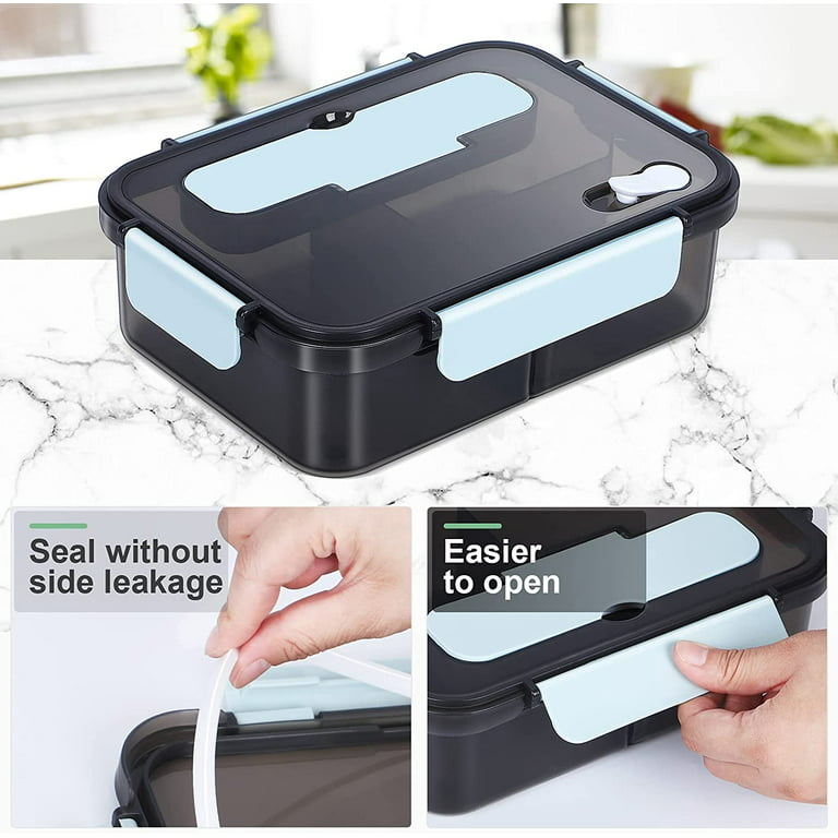 Bento Box Adults Lunch Box and Children ,Takeaway Plastic Lunch Box and  Food Storage Box ,Versatile 3 Compartment Bento-Style- 1500ML -with Spoon  and