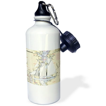 3dRose Print of Chart With Sailboat And Chesapeake Bay, Sports Water Bottle,