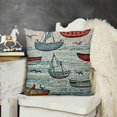 thumbnail image 2 of Lighthouse Fluffy Throw Pillow Cushion Cover, Seagulls Lighthouses Message Bottles Steamboats Sailboats Wavy Pattern Nautical, Decorative Square Accent Pillow Case,  Multicolor, 2 of 5