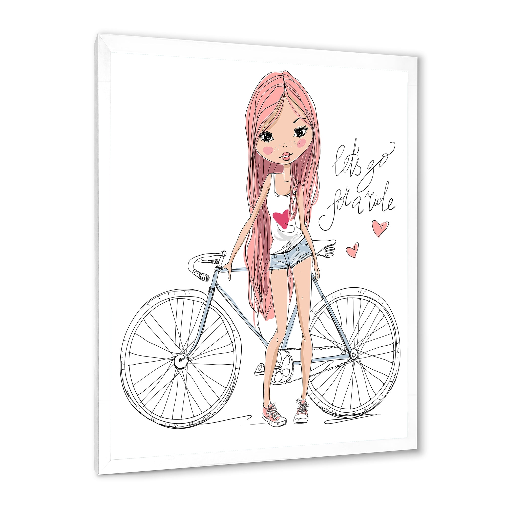 Designart 'Young Woman With Bicycle' Children's Art Framed Art Print