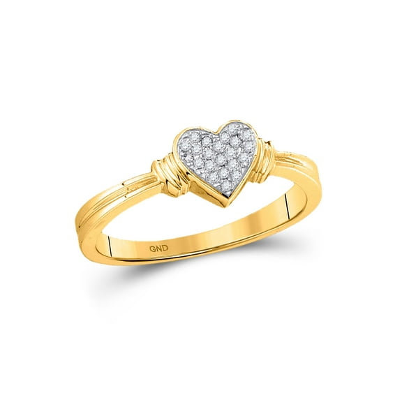 10kt Yellow Gold Womens Round Diamond Simple Heart Cluster Ring 1/12 Cttw