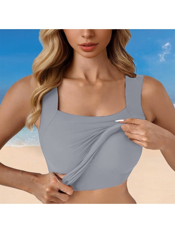Built In Bra Tank Tops Seamless Tube Top Square Neck No Bra Needed Going Out Tops U Neck Shapewear Padded Tank Tops High Strechy Slim Fit Tops Sleeveless Womens Camisole Crop Tops Blue L