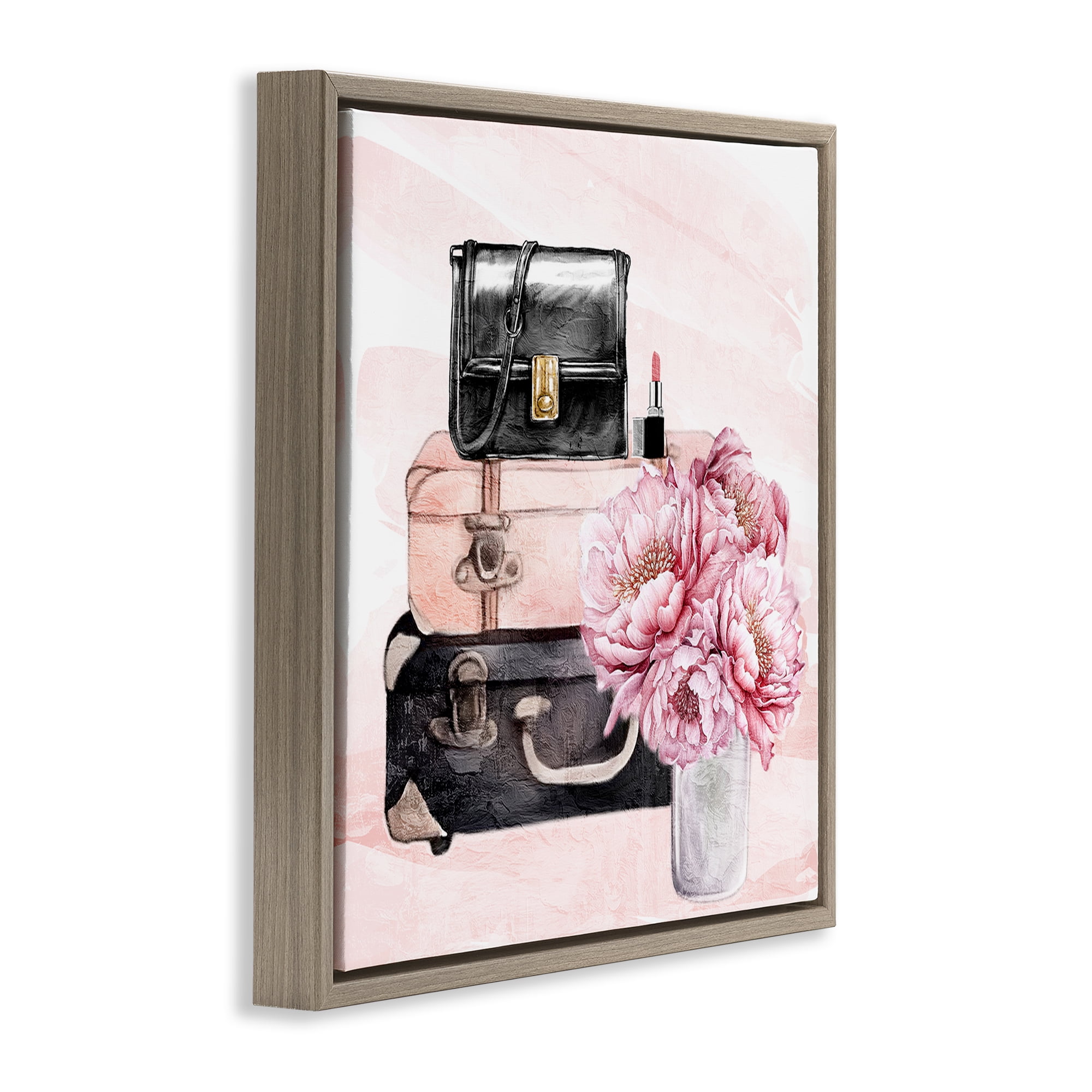 Stupell Industries Glam Time Stacked Bags Brown Framed Floater Canvas Wall Art, design by Kim Allen