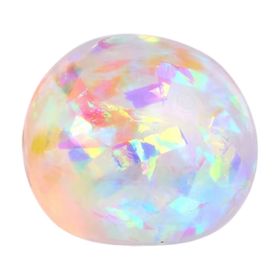 Squishy Stress Ball with Holographic Glitter Flakes, 2.5 Inches, Clear and Iridescent Design, for Kids and Adults, Squeeze Toy