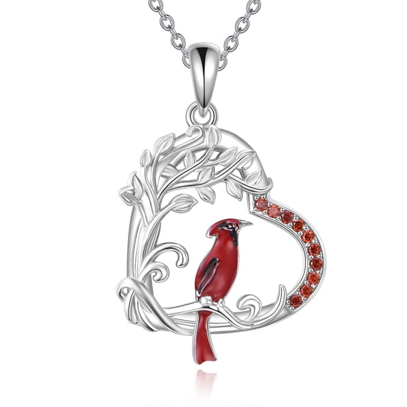 Red Cardinal Necklace 925 Sterling Silver Tree of Life Pendant Love Jewelry Gift for Women