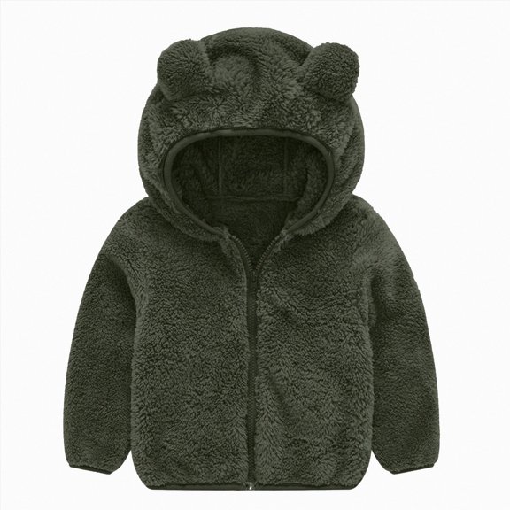Linfrsh Baby Toddler Boys Girls Fleece Jacket with Hood Zip Up Cute Bear Coats for Infant Boys Girls Fuzzy Jacket with Ear 1-5T(AG,12-18 Months)