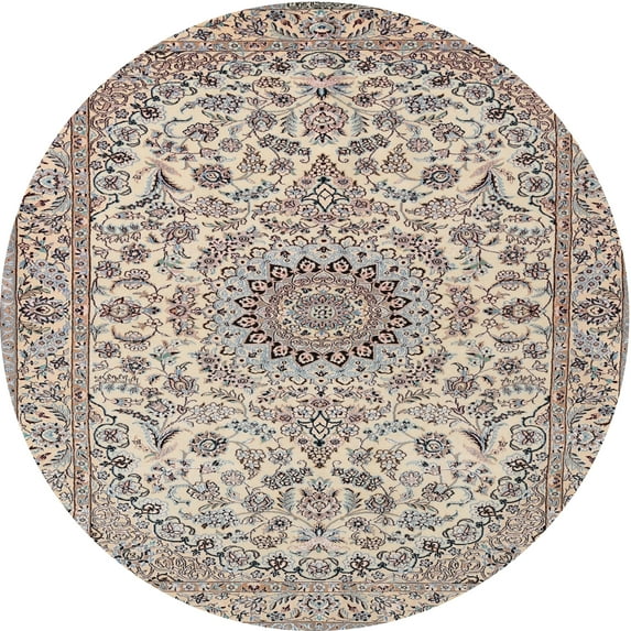 Ahgly Company Indoor Round Traditional Desert Sand Beige Medallion Area Rugs, 3' Round