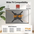 thumbnail image 6 of MountLiving Full Motion TV Wall Mount for 26-65 inch TVs, Single Stud Corner Bracket with Swivel & Tilt, Max VESA 400x400mm, 77 lbs Capacity, 6 of 9