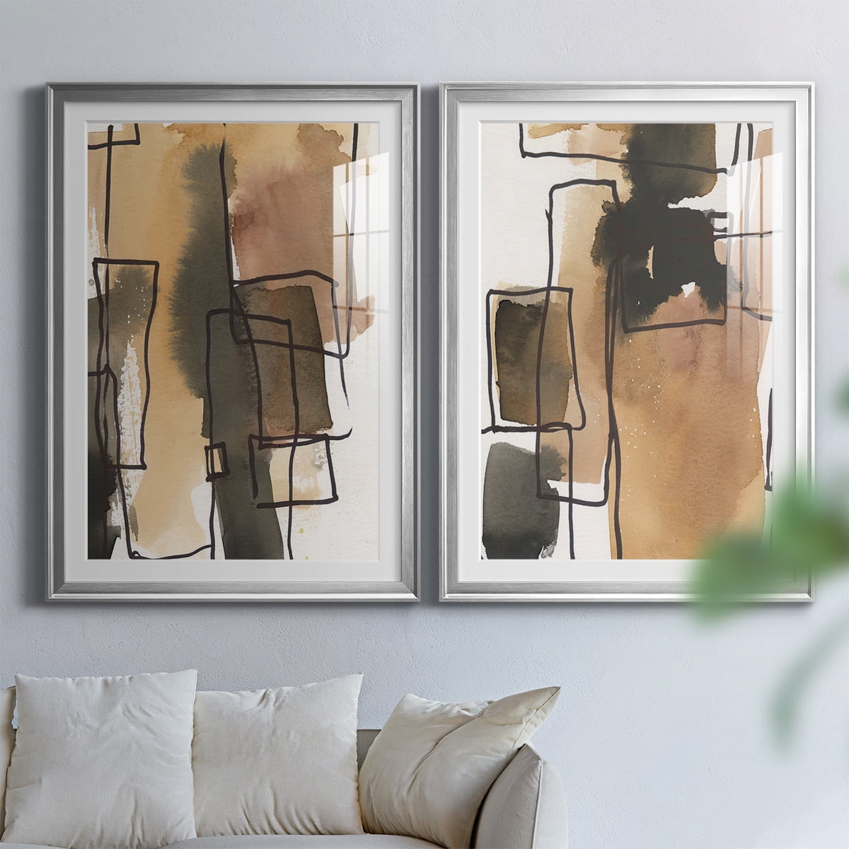 Wexford Home Retro Vibe III Premium Framed Print, 22.5" x 30.5" - Ready to Hang, Silver (Set of 2)