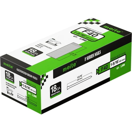 5,000 Pcs MEITE 18 Gauge Brad Nail 1-9/16 Inch, Galvanized Nails 5,000 Count F40 for Pneumatic, Electric Brad Nailer Gun