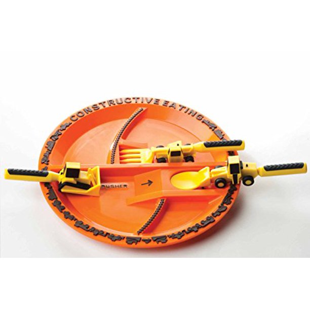 Constructive Eating Construction Utensil Set with Construction Plate
