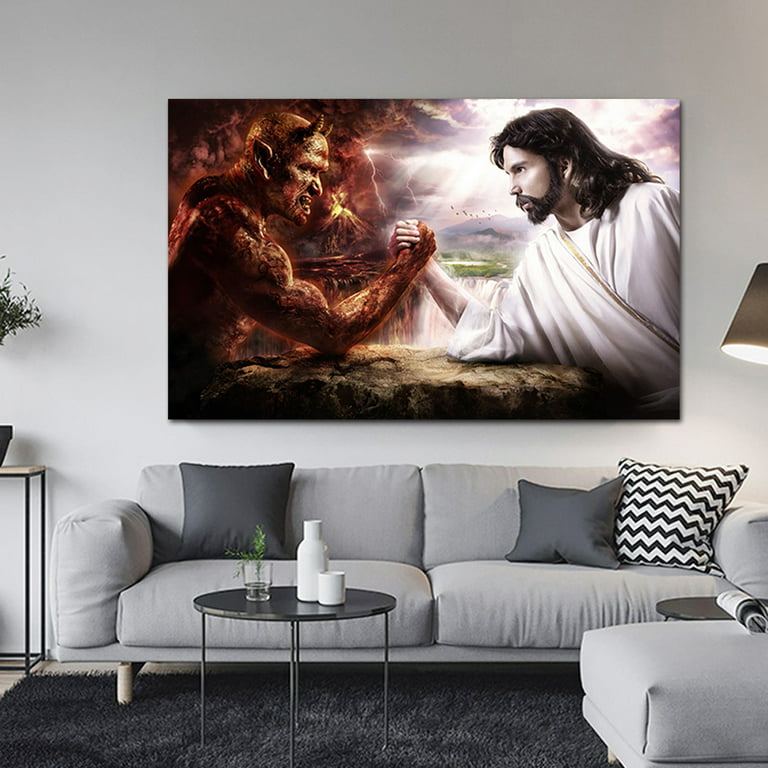 Jesus VS Devil Picture Framed Wall Decor Jesus Fights Satan Wall