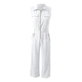 thumbnail image 5 of Chuancc Womens Summer Jumpsuits Dressy Casual One Piece Outfits Sleeveless V Neck Wide Leg Pants Rompers with Pockets White XL, 5 of 6