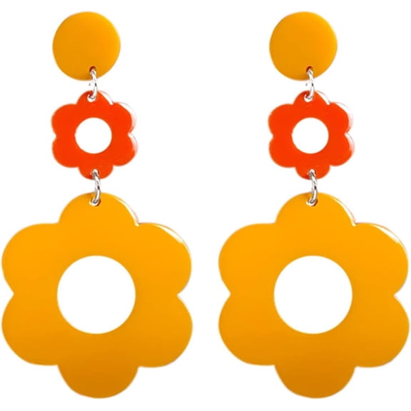 60s 70s Flower Earrings for Women Retro Neon Hippie Flower Disco Earrings Colorful Floral Earring Retro Asymmetry Daisy Earrings Statement Earrings