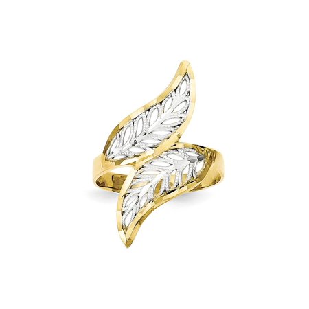 Gold Tone Green Ring - Solid 10k Yellow and White Gold Two Tone Diamond-Cut Filigree Ring (3mm) - Size 4