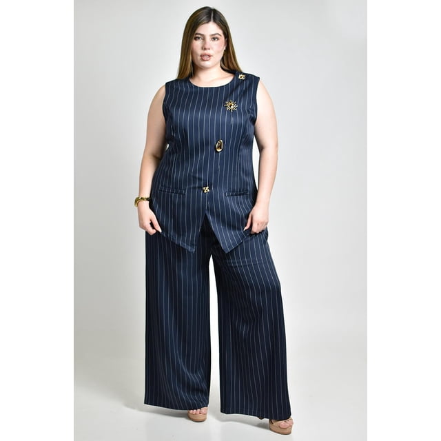 Conjunto elegante a rayas Roman Fashion /Tallas Extras, 9007 (Azul marino) azul marino 38