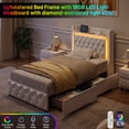 thumbnail image 2 of ANPOO LED Twin Bed Frame with Power Outlet & 2 Drawers, Upholstered PU Leather Platform Bed with Diamond Tufted Storage Headboard&Footboard, No Box Spring Needed, Noise Free, White, 2 of 10