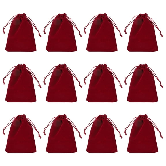 Uxcell Velvet Gift Bags 12Pcs 4 x 5" Velvet Drawstring Jewelry Bags for Wedding Party, Burgundy