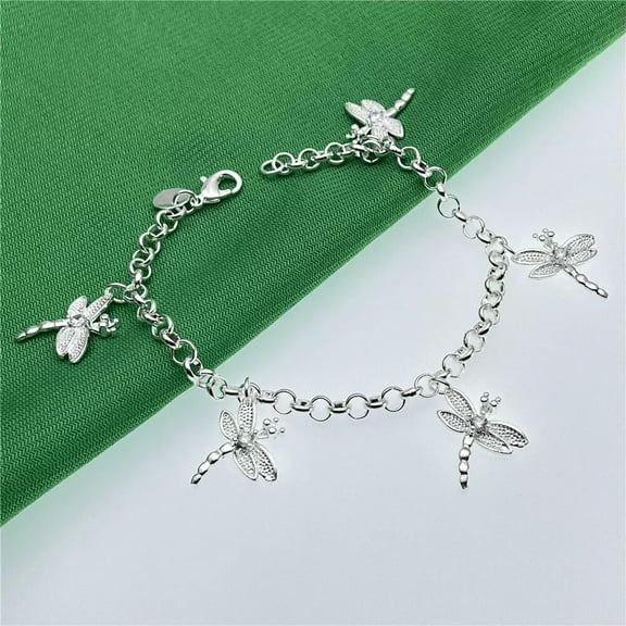 GKNET 925 Silver Filled 5 Dragonfly Dangle Bracelet Women Fashion Bracelet
